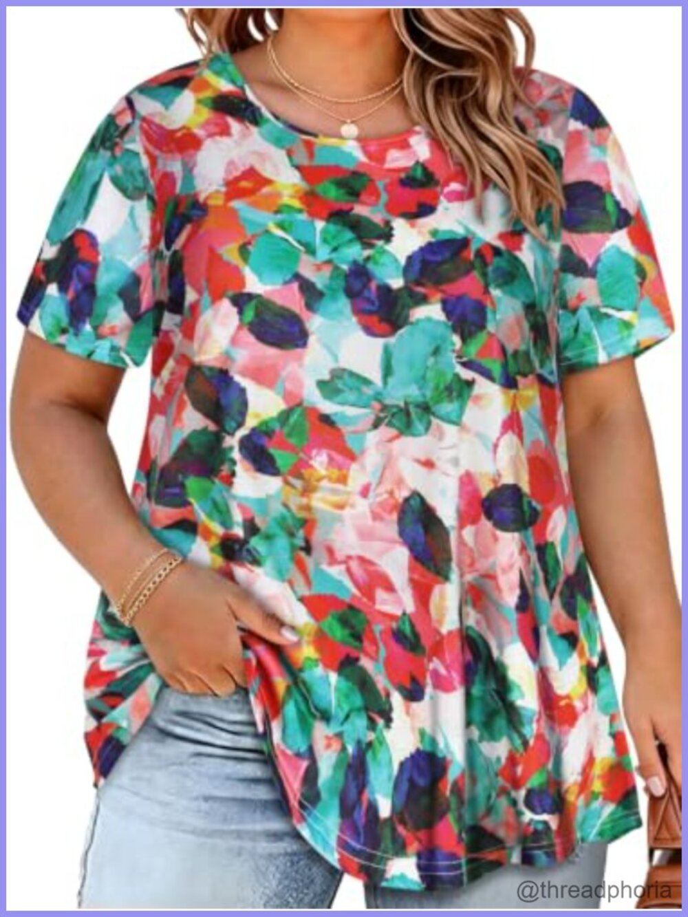 Womens Plus Size Floral Tunic Top Short Sleeve Scoop Neck Flowy Boho Blouse